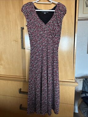 Josephine Chaus Pink and Black Printed V-Neck Maxi Dress